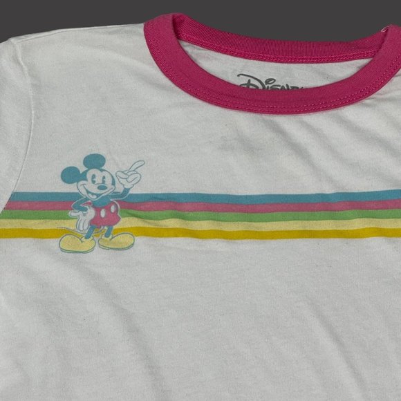 Disney Mickey Top Shirt Girls Size Small Rainbow Stripes Short Sleeves Vintage - Picture 4 of 10